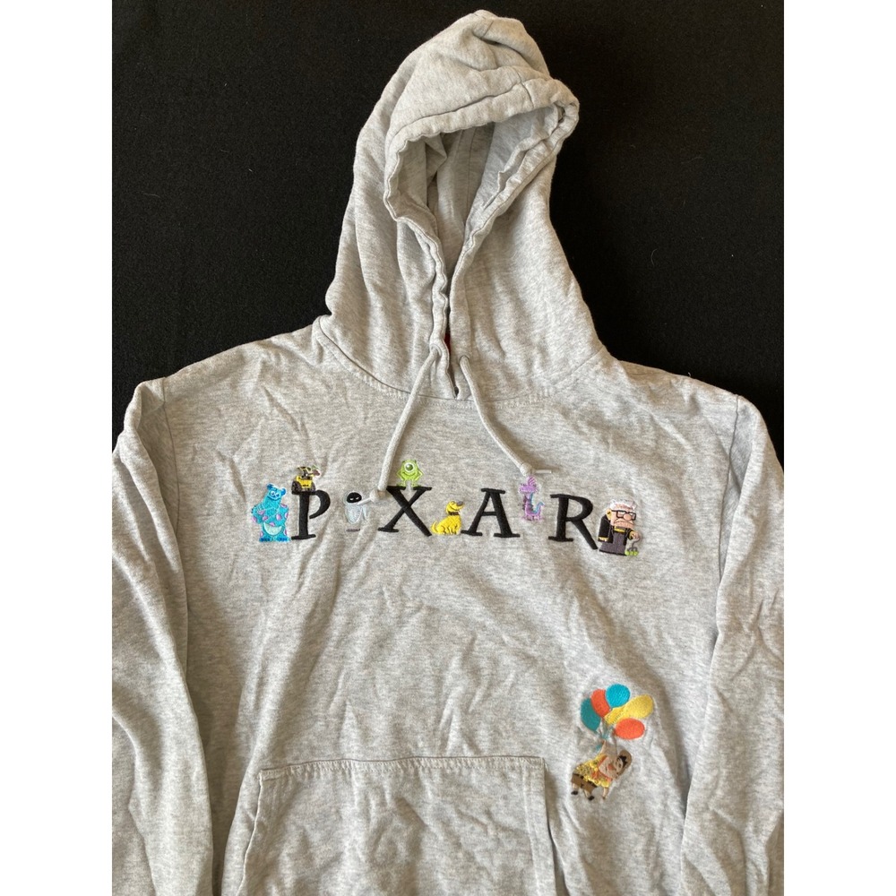 Disney Pixar Character Embroidered Hoodie Gray Heather Pullover Sweatshirt M